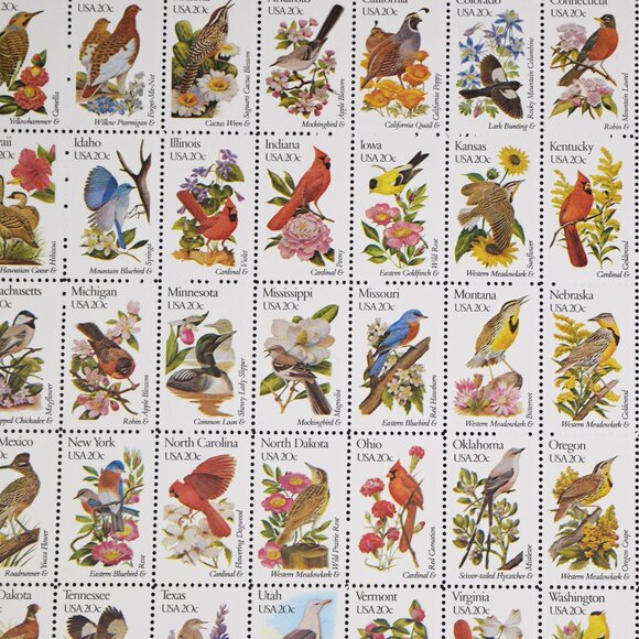 Scott #1953-02 State Birds & Flowers Mint Sheet Fifty 20 cent US Stamps VTG MNH - Picture 5 of 6